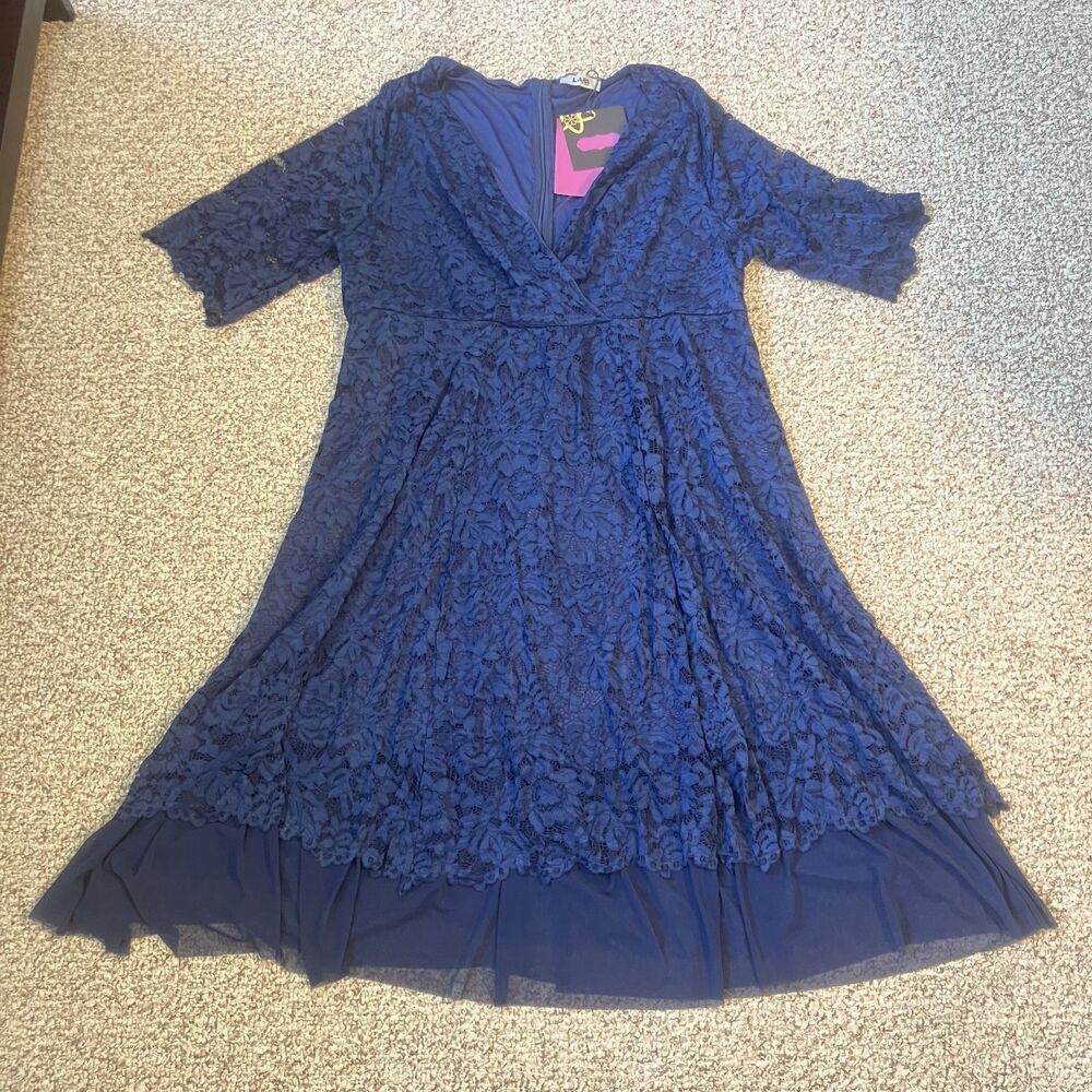 NWT Lapa Plus Womens Lace Dress Size 2X Blue Half Sleeve Babydoll Mesh Romantic